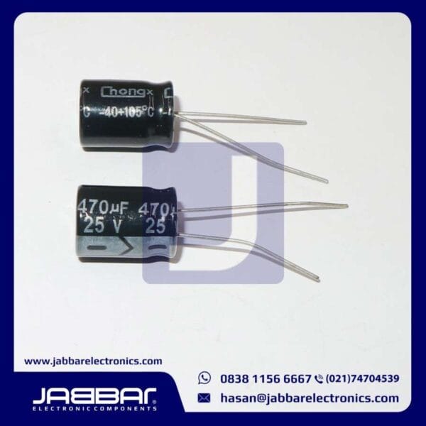 470uF 25V DIP2 (L= 1.4 cm W= 1 cm)