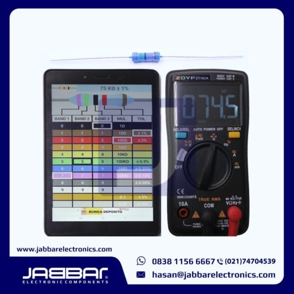 RESISTOR 75K OHM 1/2W (Setengah) 1% DIP - BIRU