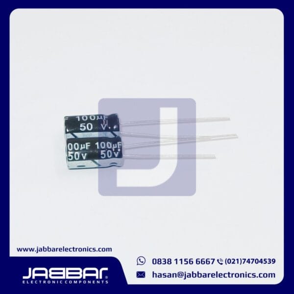 100uF 50V DIP2 (L= 1.1 cm W= 0.6 cm)