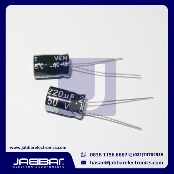 220uF 50V DIP2 (L= 1.2 cm W= 0.8 cm)