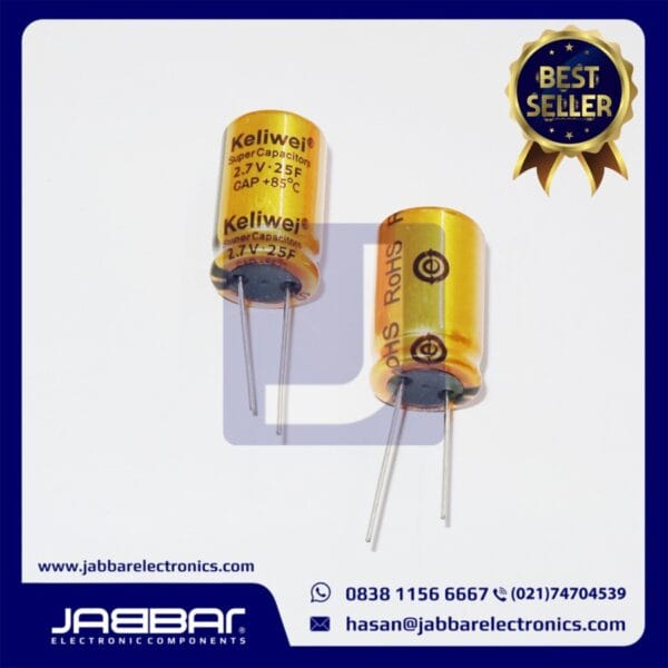 25F 2.7V SUPER CAPACITOR DIP2 (L= 2.5 cm W= 1.5 cm)