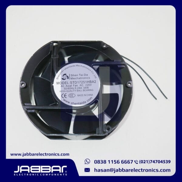 STD17251HBA2 AC220V 0.24A 34W BALL BEARING FAN - 2 CABLE-17.1x15.1x5cm