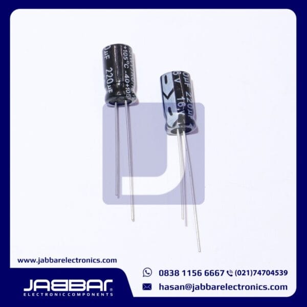 220uF 16V DIP2 (L= 1.2 cm W= 0.6 cm)