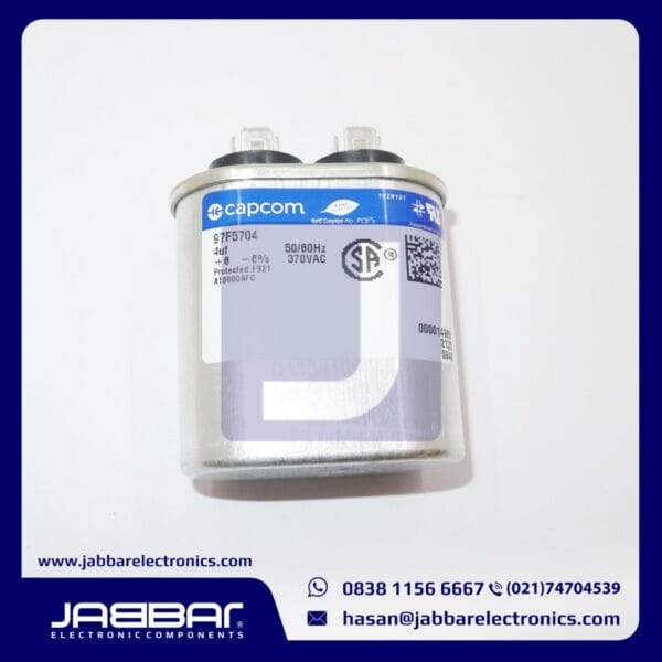 97F5704 4uF 370VAC 50/60Hz 6% CAPACITOR RUN OVAL (L= 5.2 W= 3.1 cm)
