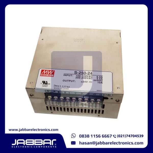 S-250-24 (IN= 100-120VAC 6.0A 200-240VAC 3.5A) (OUT= +24V 10A) 50-60Hz Power Supply