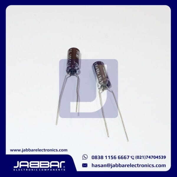 10uF 50V DIP2 (L= 1.1 cm W= 0.5 cm) BENT PIN