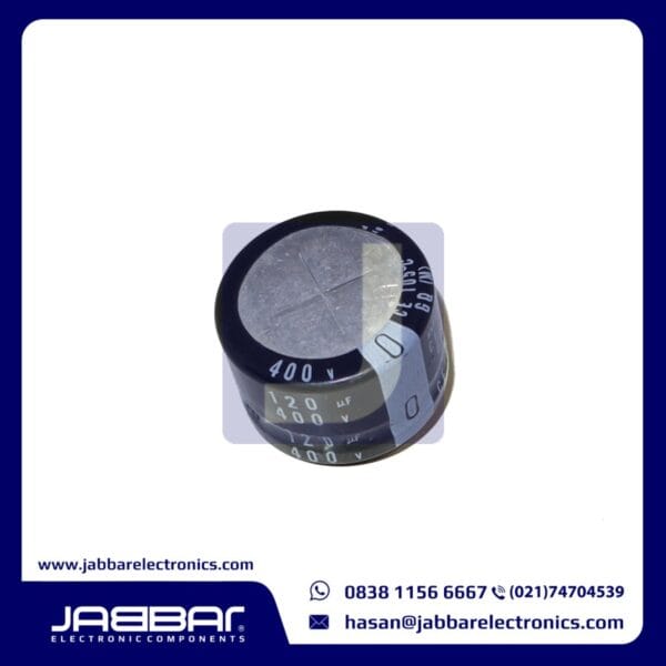 120uF 400V 105C DIP2 (L= 2 cm W= 2.4 cm)