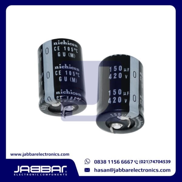 150uF 420V 105c DIP2 (L= 3.6 cm W= 1.9 cm)