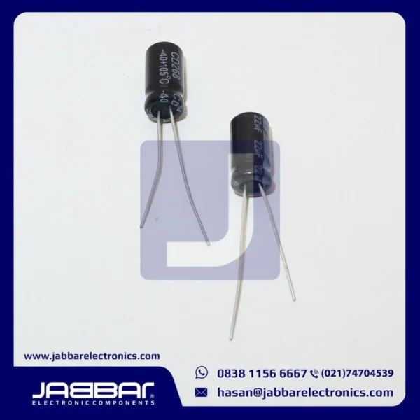 22uF 100V 105C DIP2 (L= 1.3 cm W= 0.6 cm)