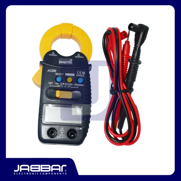 A3399 AC Mini-Clamp Meter AC Current = 2A-20A-200A-500A Jaw Size = ⌀21mm MAX500A MAX600V Digital Clamp Multimeter