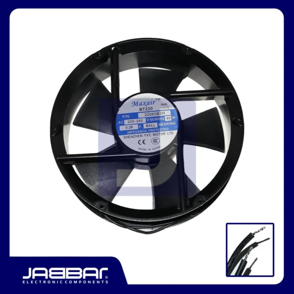 BT220 22060B2H AC220-240V 50-60Hz 40W 0.28A BALL BEARING FAN (2 Cable - 21x21x6.1cm) - Sparepart  Elektronik